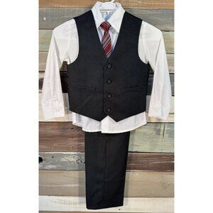 VAN HEUSEN Boys Long Sleeve 4 Pc White & Black Dress Pant Red Suit Reg 5T NEW